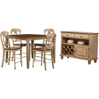 Sunset Trading Brook 6 Piece 48 Inch Square Pub Set with Napoleon Stools and Server