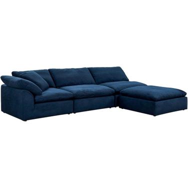 Sunset Trading Cloud Puff 4 Piece 132 Inch Wide Slipcovered Modular Sectional Sofa With Ottoman In Navy Blue