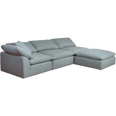 Sunset Trading Cloud Puff 4 Piece 132 Inch Wide Slipcovered Modular Sectional Sofa With Ottoman In Ocean Blue