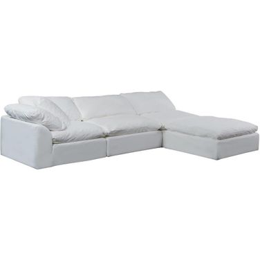 Sunset Trading Cloud Puff 4 Piece 132 Inch Wide Slipcovered Modular Sectional Sofa With Ottoman In White