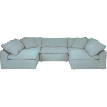 Sunset Trading Cloud Puff 5 Piece 132 Inch Wide Slipcovered Modular Double L Shaped Sectional Sofa In Ocean Blue