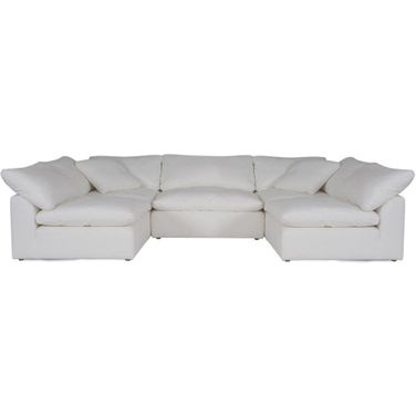 Sunset Trading Cloud Puff 5 Piece 132 Inch Wide Slipcovered Modular Double L Shaped Sectional Sofa In White