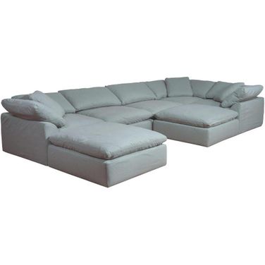 Sunset Trading Cloud Puff 7 Piece 176 Inch Wide Slipcovered Modular Sectional Sofa With Ottomans Stain Resistant Performance Fabric Ocean Blue