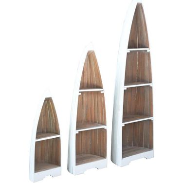 Sunset Trading Cottage 3 Piece Boat Shaped Freestanding Shelves In White And Brown
