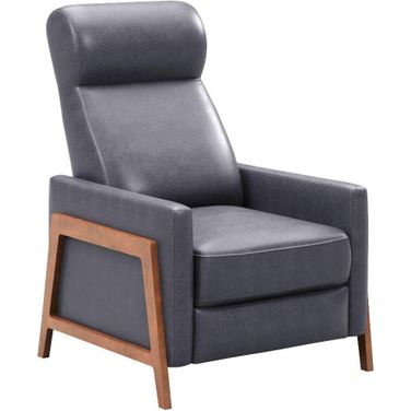 Sunset Trading Edge Pushback Leather Recliner Manual Reclining Chair Thin Track Arms Gray