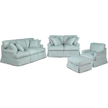 Horizon 4 Piece Slipcovered Living Room Set In Ocean Blue