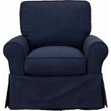 Sunset Trading Horizon Slipcovered Swivel Rocking Chair Stain Resistant Performance Fabric Navy Blue