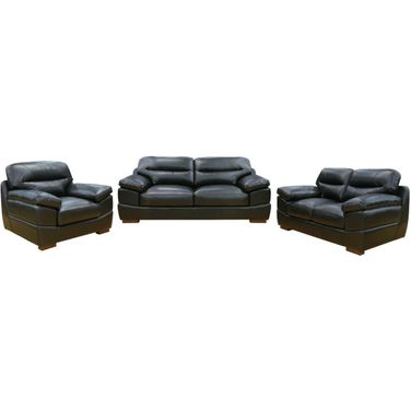 Sunset Trading Jayson 3 Piece Top Grain Leather Living Room Set Black Sofa Loveseat And Chair