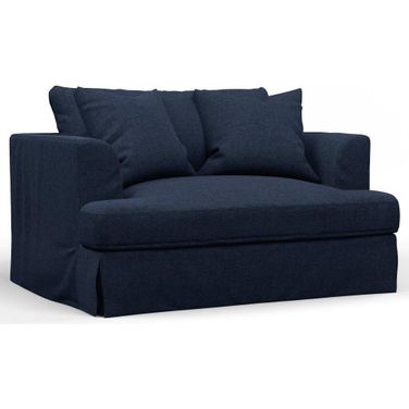Sunset Trading Newport Slipcovered 52 Inch Wide Chair And A Half Stain Resistant Performance Fabric 2 Throw Pillows Navy Blue