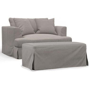 Sunset Trading Newport Slipcovered 52 Inch Wide Chair And A Half With Ottoman Stain Resistant Performance Fabric 2 Throw Pillows Gray