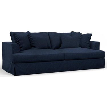 Sunset Trading Newport Slipcovered Recessed Fin Arm 94 Inch Sofa Stain Resistant Performance Fabric 4 Throw Pillows Navy Blue