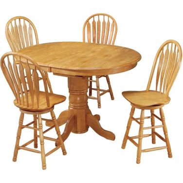 Sunset Trading Oak Selections 5 Piece Pedestal Butterfly Leaf Pub Table Set with Swivel Barstools