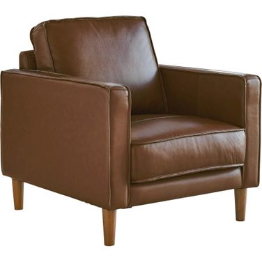 Sunset Trading Prelude 32 Inch Wide Top Grain Leather Armchair Chestnut Brown Mid Century Modern Accent Chair Small Space Living Room Furniture