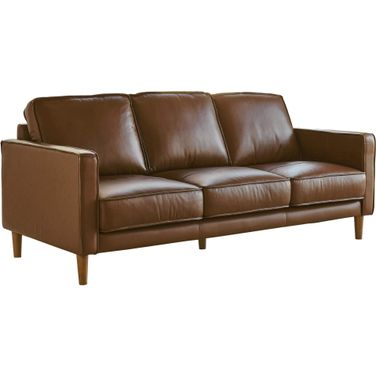 Sunset Trading Prelude 79 Inch Wide Top Grain Leather Sofa Chestnut Brown Mid Century Modern 3 Seater Couch