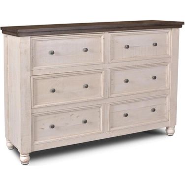 Sunset Trading Rustic French 6 Drawer Double Dresser In White and Brown