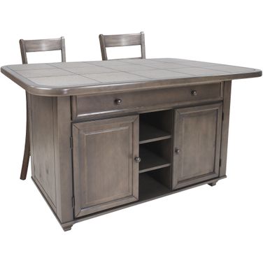 Shades of Gray 3 Piece Kitchen Island Set In Weathered Gray