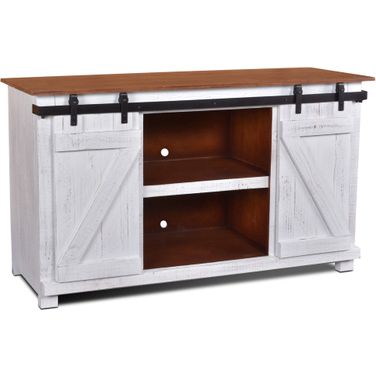 Stowe Barn Door Console In Rustic White