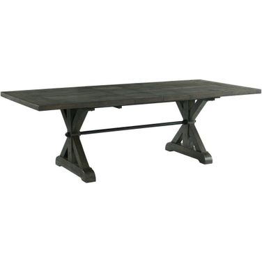 Sunset Trading Trestle 96 Inch Rectangular Extension Pedestal Dining Table Distressed Gray Wood