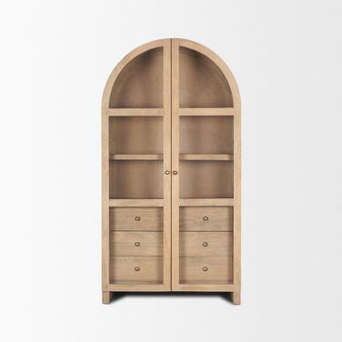 Suri Wood with Glass Doors Arched Curio Cabinet In Brown