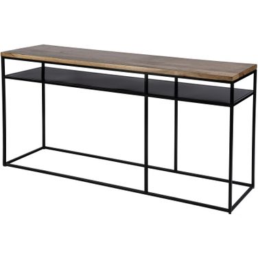 Sutton 63 Inch Iron and Wood Console Table with Storage In Light Brown
