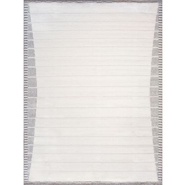 Sutton Luxury Power Loom Striped Area Rug-12' x 15' In Ivory and Grey
