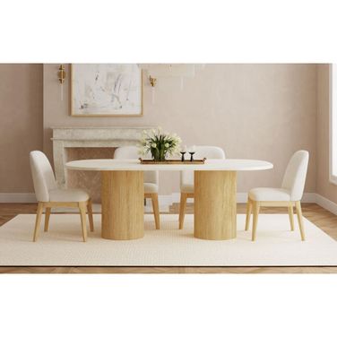 Sutton Oval Dining Room Set In White and Natural