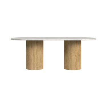 Sutton Oval Dining Table In White and Natural