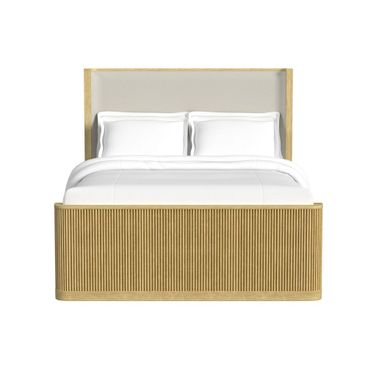 Sutton Queen Upholstered Bed with Fabric In Natural and White