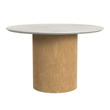 Sutton Round Dining Table with Faux Marble Top In Natural and White