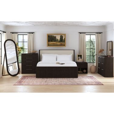 Sutton Upholstered Bedroom Set with Fabric In White and Dark Brown