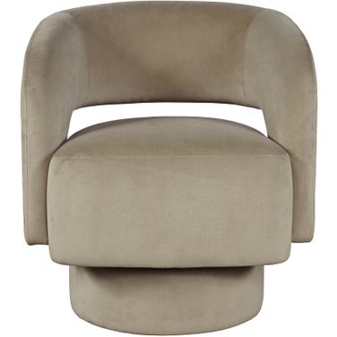 Sutton Upholstered Split Back Curved Sculpture Swivel Accent Chair In Sand