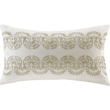 Suzanna Cotton Oblong Pillow With Embroidery In White
