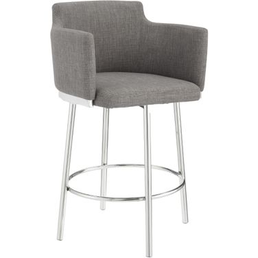 Suzzie Linen Fabric Counter Swivel Arm Barstool In Gray