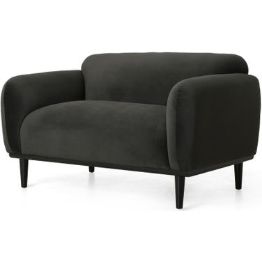 Sway Upholstered Loveseat with Wood Legs and Round Arms In Dark Grey
