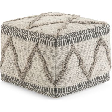 Sweeney Handloom Woven Pattern Square Pouf In Grey and Natural