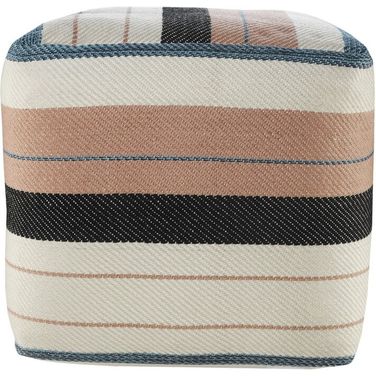 Swena Striped Hand-Woven Ottoman Pouf In Pink and White