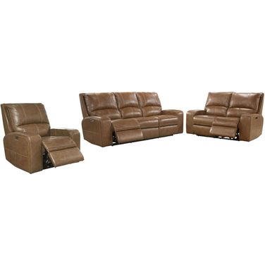 Swift Power Reclining Sofa Loveseat and Recliner In Brown
