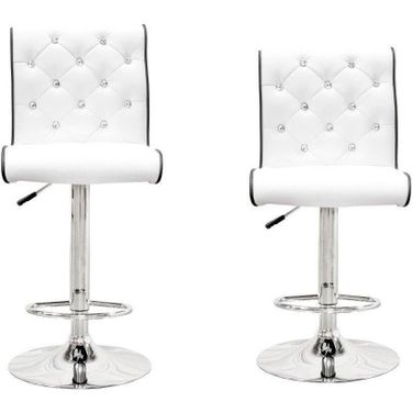 Swivel Bar Stool With Crystal And Tufted Look Set of 2 In White