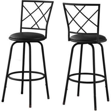 Swivel Barstool Set Of 2 With Black Leather Look Seat