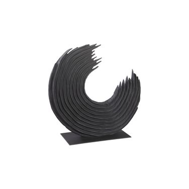 Swoop Tabletop Wood Small Sculpture with Metal Base In Black