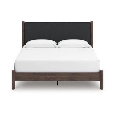 Symarro King Upholstered Panel Platform Bed In Brown