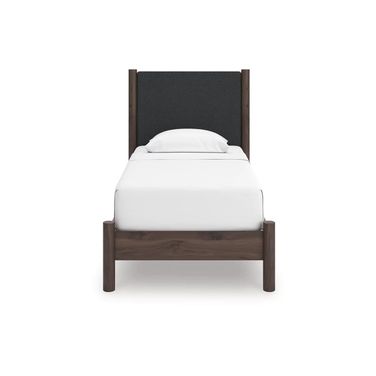 Symarro Twin Upholstered Panel Platform Bed In Brown