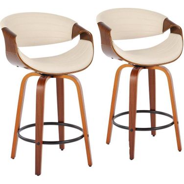 Symphony 26 Inch Mid Century Modern Fixed Height Counter Stool With Swivel In Walnut And Cream Faux Leather Set Of 2