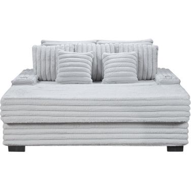 Symphony Corduroy Oversized Sofa Chaise Lounge Chair with Cupholders and USB Charging Port In Light Gray