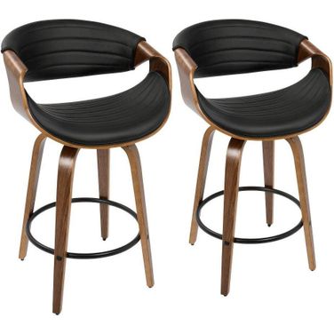 Symphony Mid-Century Modern Counter Stool In Walnut And Black Faux Leather - Set Of 2