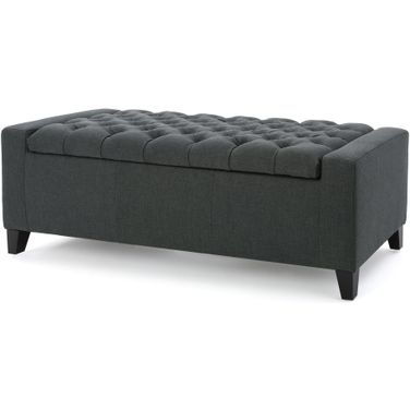 Synchronize Upholstered Storage Bench with Button Tufted Diamond Stitch In Dark Grey