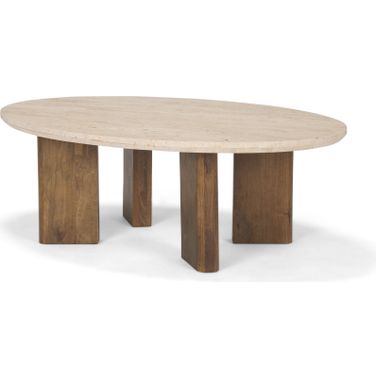 Syona Mango Wood Leg Oval Coffee Table In Travertine
