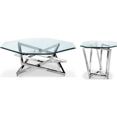 Lenox Square Nickel Octagonal Occasional Table Set