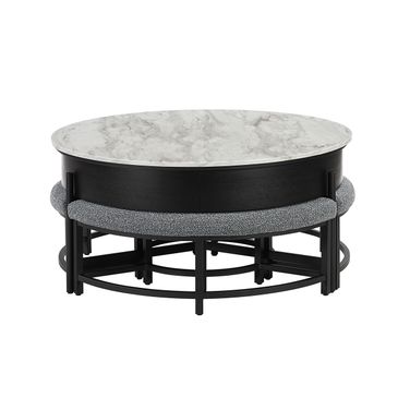 T42 Coffee Table with 3 Stools In Dark Grey and Black