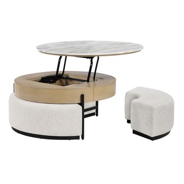 T42 Coffee Table with 3 Stools In Natural and Cream